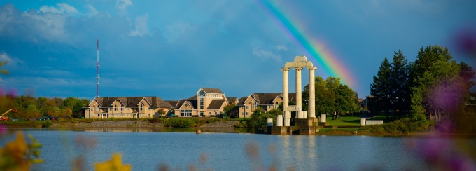 A rainbow captured with Baird Point after a fall rain in September 2019. Photographer: Douglas Levere. 