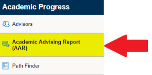 Zoom image: Red arrow pointing to Academic Advising Report in menu