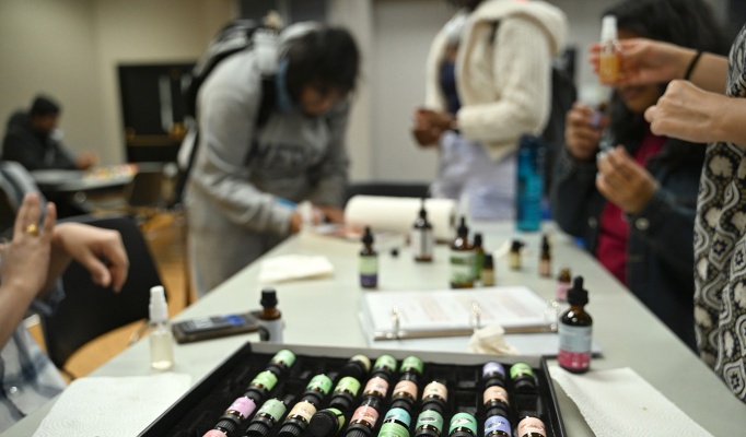 Students use essential oils to make their own aromatherapy rooms sprays. 