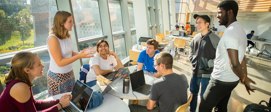 Student study group in Davis Hall. 