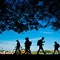 Student walking on North Campus. 