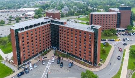 Exterior of Goodyear and Clement Halls. 