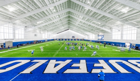 Wide photo of the interior of Murchie Family Fieldhouse. 