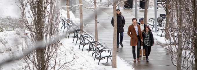 Students walking on the North Campus. 