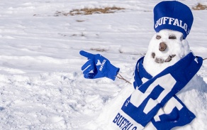 Snowman wearing UB gear. 